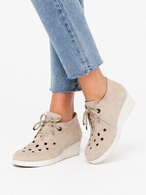 Robert Clergerie Nadine Suede Perforated Wedge Sneakers - Beige